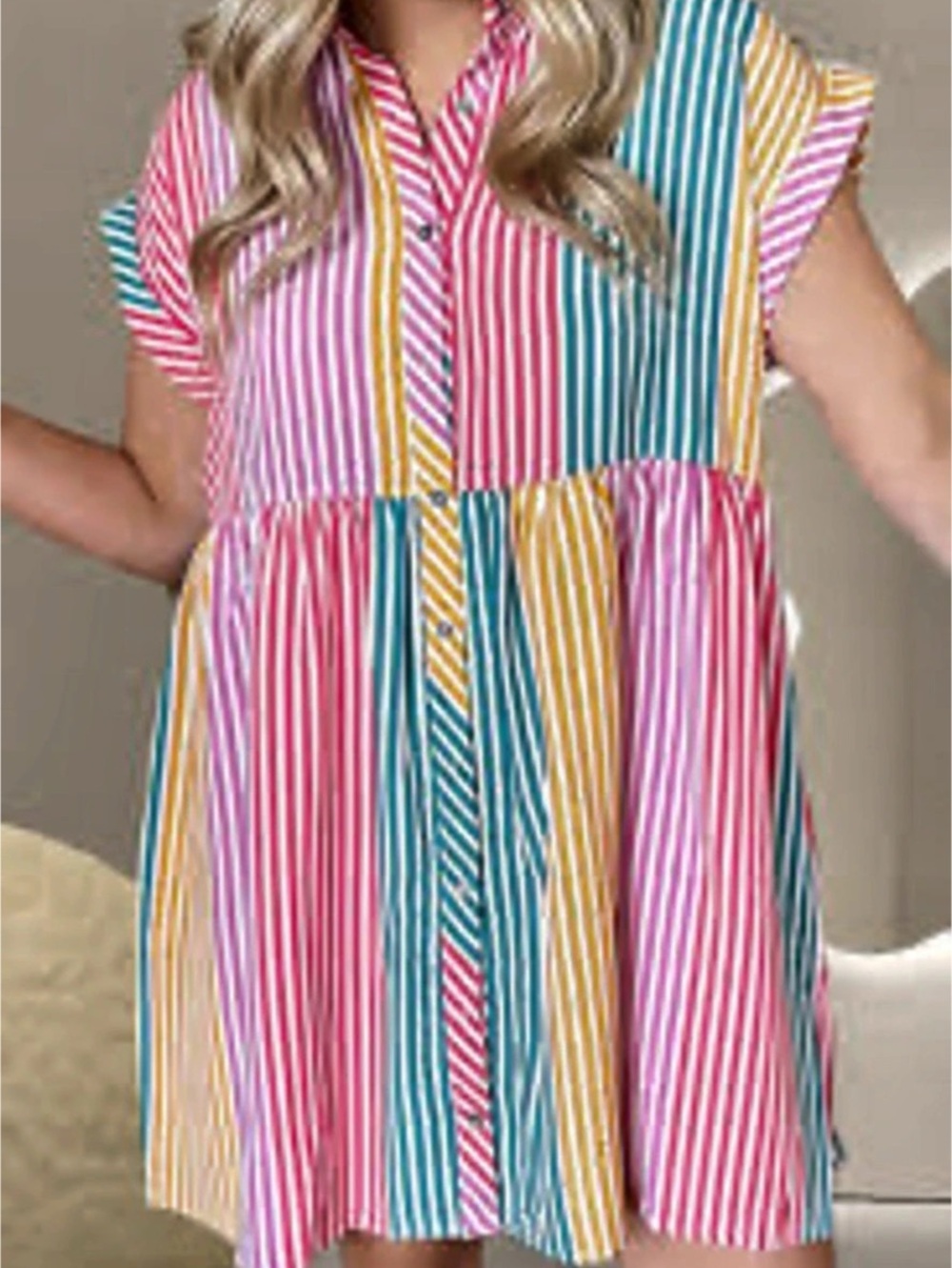 entro Striped Mini Dress in Pink & Blue Like New